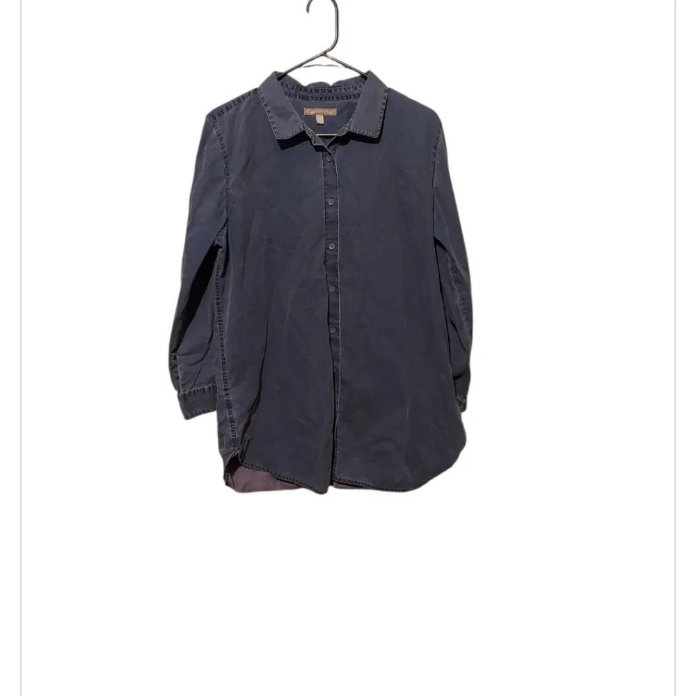 Garnet Hill Denim Button Top Shirt 14 100% Organic Pima Cotton Cowgirl Western